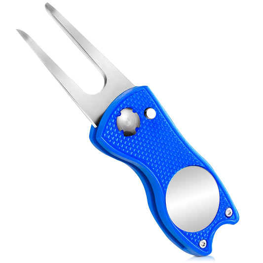 4 Pack Foldable Golf Divot Repair Tool Golf Divot Tool with Magnetic Button Ball Marker Divot Tool and Ball Marker for Golfers (4 Blue)