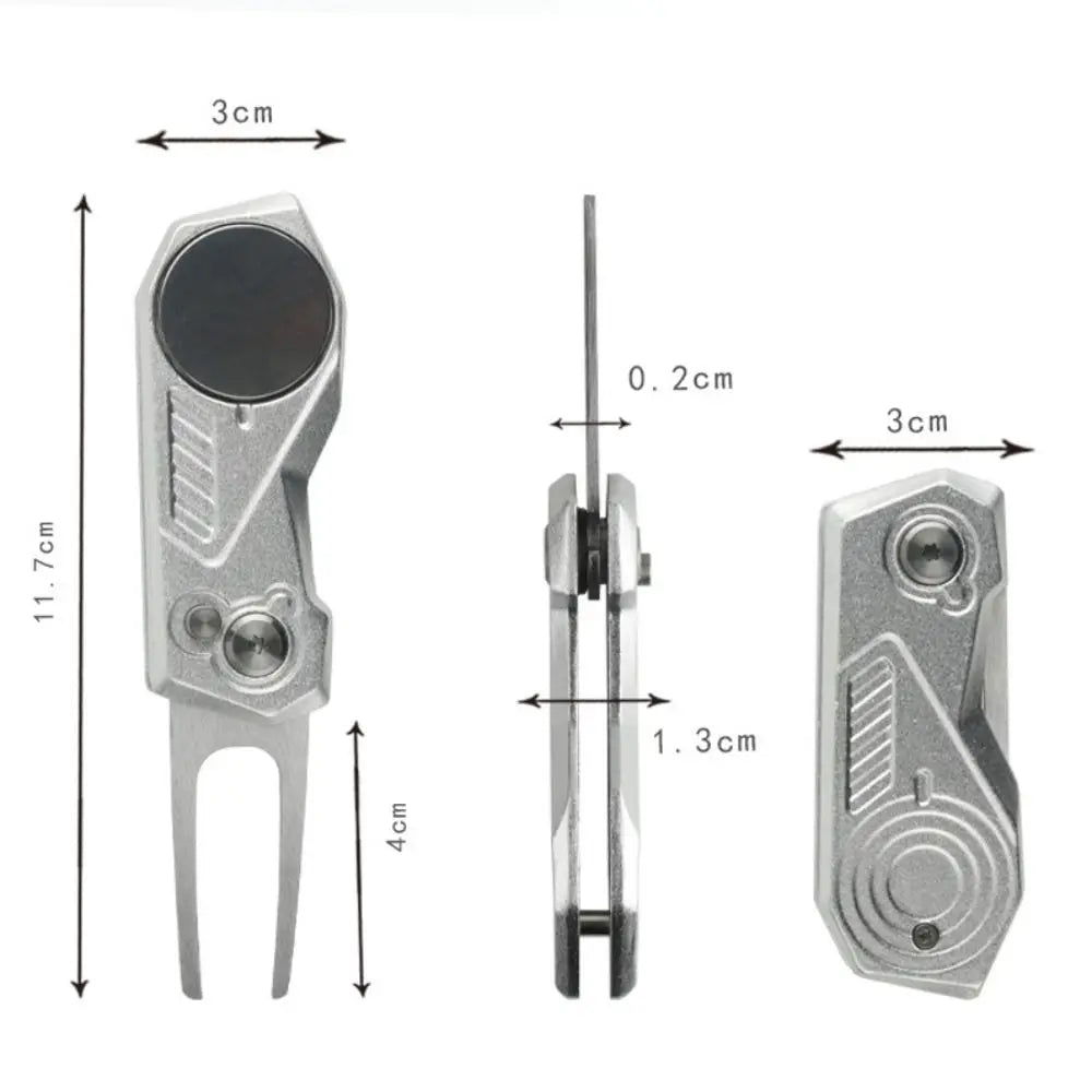 1 Pcs Multi Switchblade Golf Divot Repair Tool Ball Marker Aluminum Alloy Mini Golf Divot Tools Foldable Button Golf Green Fork