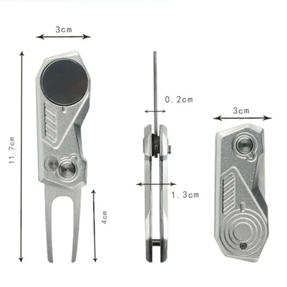 1 Pcs Multi Switchblade Golf Divot Repair Tool Ball Marker Aluminum Alloy Mini Golf Divot Tools Foldable Button Golf Green Fork