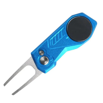 1 Pcs Multi Switchblade Golf Divot Repair Tool Ball Marker Aluminum Alloy Mini Golf Divot Tools Foldable Button Golf Green Fork