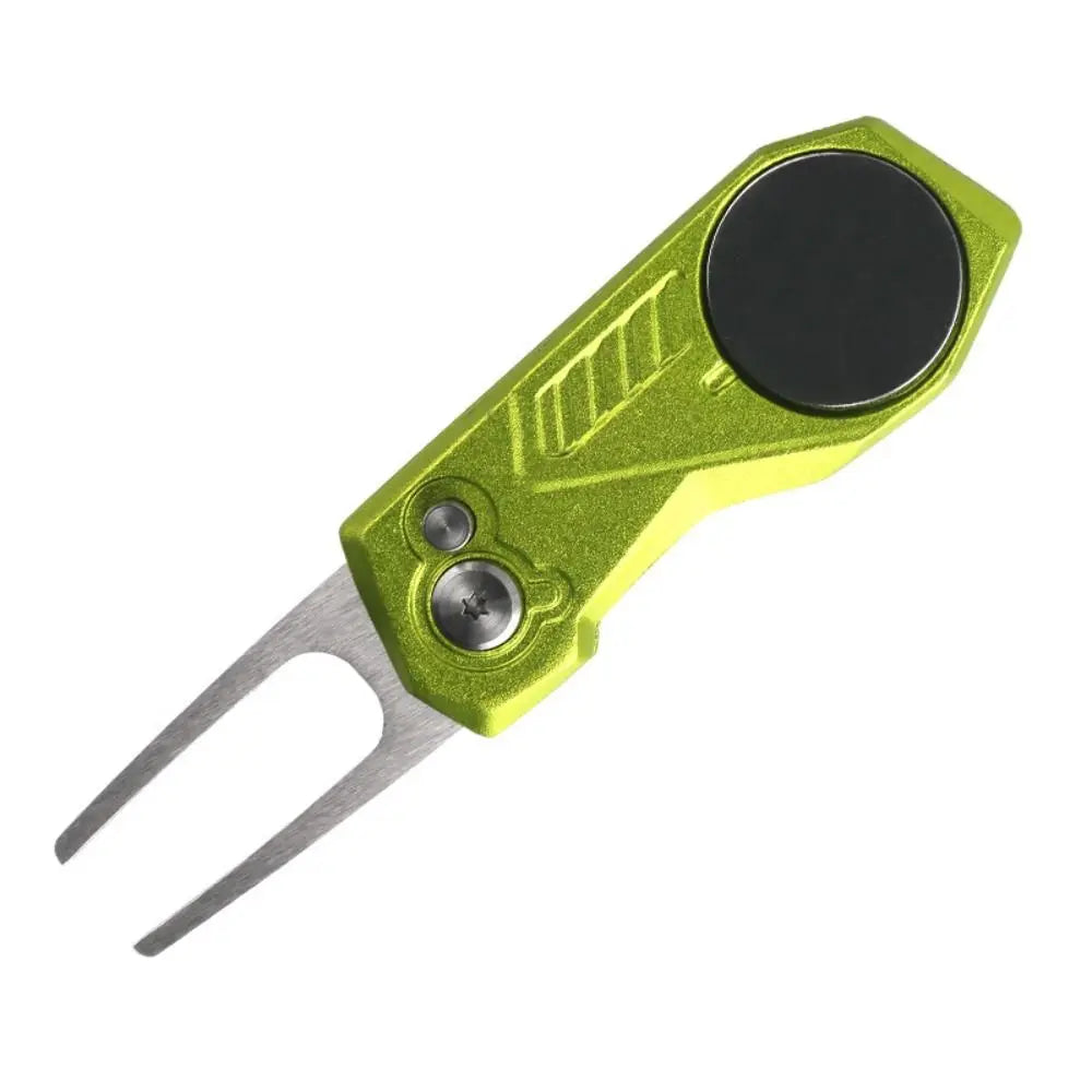 1 Pcs Multi Switchblade Golf Divot Repair Tool Ball Marker Aluminum Alloy Mini Golf Divot Tools Foldable Button Golf Green Fork