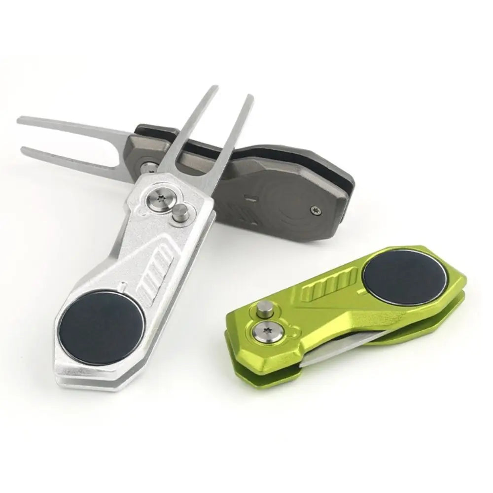 1 Pcs Multi Switchblade Golf Divot Repair Tool Ball Marker Aluminum Alloy Mini Golf Divot Tools Foldable Button Golf Green Fork